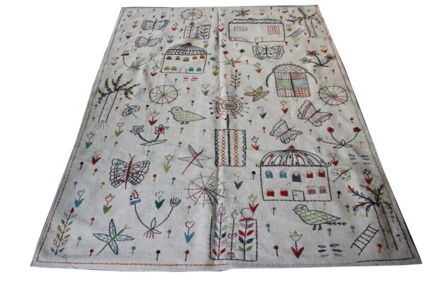 Multicolor Suzani Embroidered Wool Rug