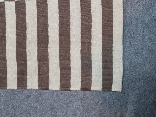 Brown and White Striped Flatweave Wool Rug - Image 3