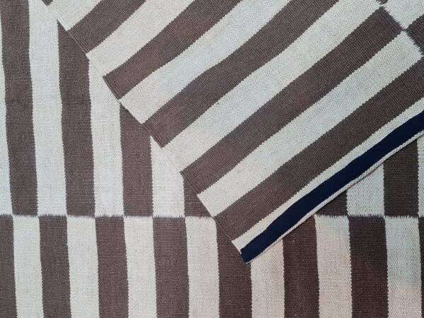 Brown and White Striped Flatweave Wool Rug - Image 5