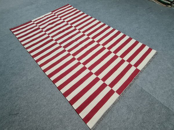 Red and White Striped Flatweave Wool Kilim for Modern Homes