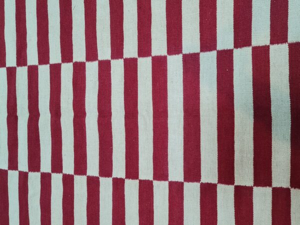 Red and White Striped Flatweave Wool Kilim for Modern Homes - Image 4