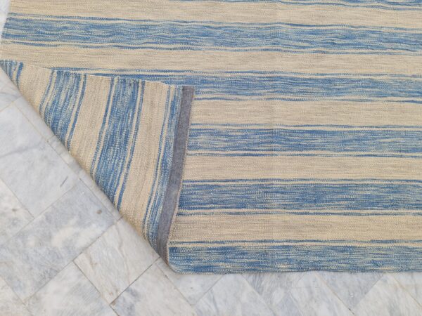 Blue and Grey Striped Flatweave Wool Rug - Image 9