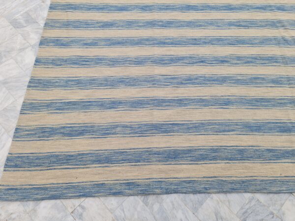 Blue and Grey Striped Flatweave Wool Rug - Image 6