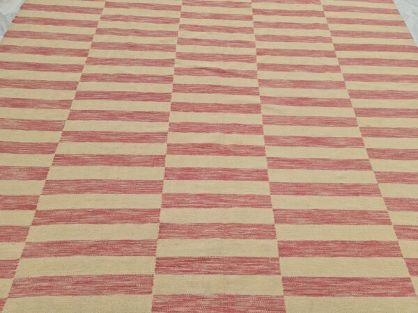 Pink and Beige Striped Flatweave Wool Rug - Image 2