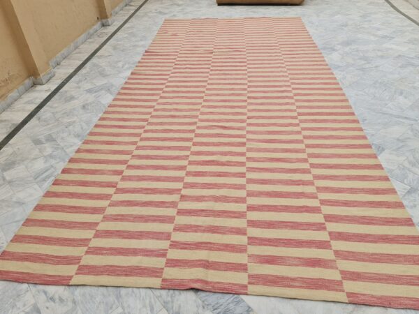 Pink and Beige Striped Flatweave Wool Rug