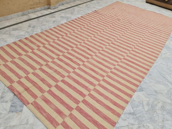 Pink and Beige Striped Flatweave Wool Rug - Image 4