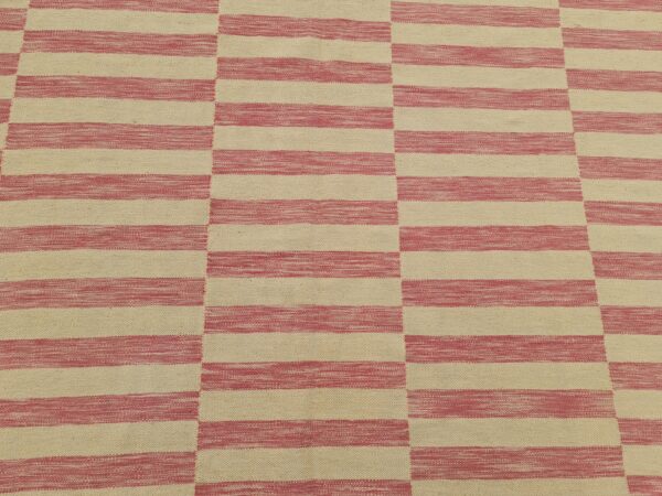 Pink and Beige Striped Flatweave Wool Rug - Image 7