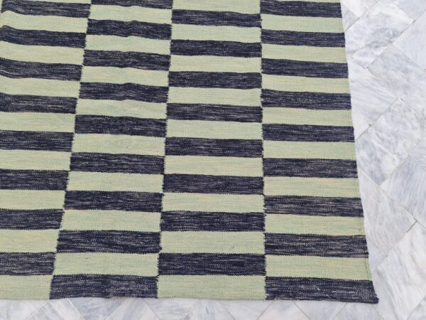 Black and Green Striped Flatweave Wool Rug - Image 3