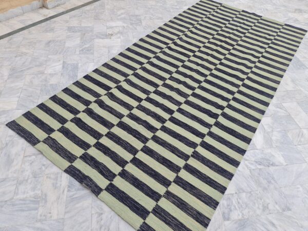 Black and Green Striped Flatweave Wool Rug