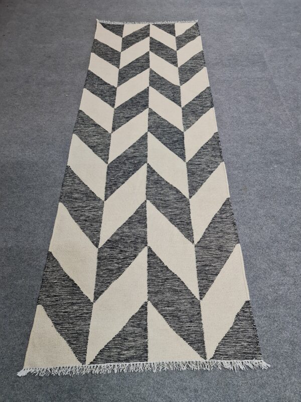 Black and White Checkered Flatweave Wool Runner