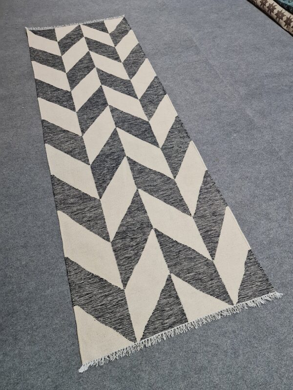 Black and White Checkered Flatweave Wool Runner - Image 2