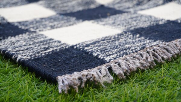 Black and White Checkered Flatweave Wool Rug - Image 3