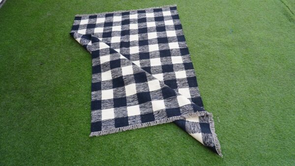 Black and White Checkered Flatweave Wool Rug - Image 6