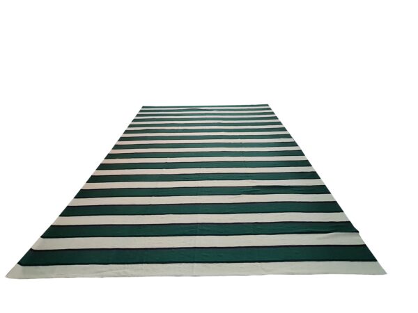 Green, White, and Multicolor Striped Flatweave Wool Rug