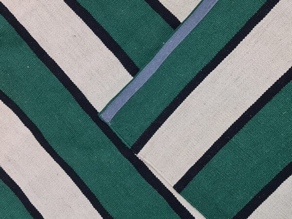 Green, White, and Multicolor Striped Flatweave Wool Rug - Image 7