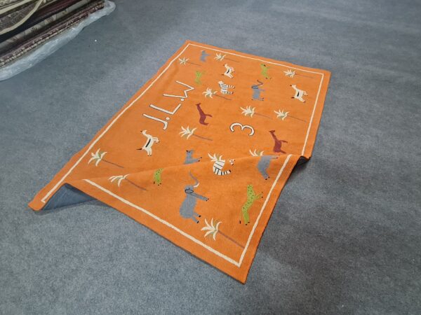 Orange and Multicolor Suzani Embroidered Wool Rug - Image 6