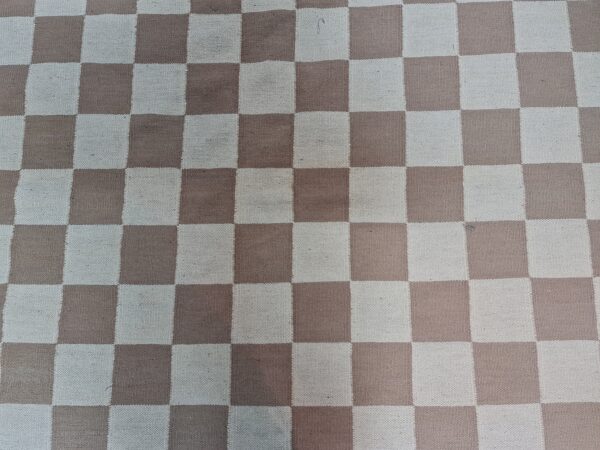 Brown and White Checkered Flatweave Wool Rug