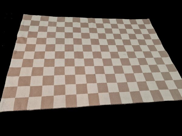 Brown and White Checkered Flatweave Wool Rug - Image 4