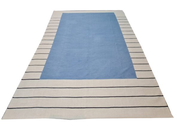 Long Life Blue and White Striped Flatweave Wool Rug