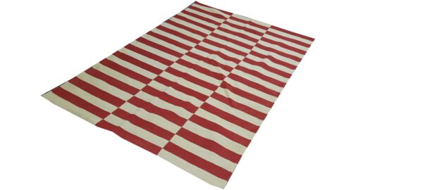 Red and White Striped Flatweave Wool Rug