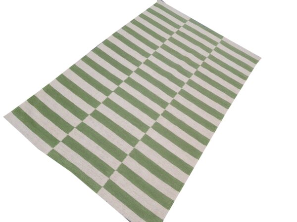 Crisp Green and White Striped Flatweave Wool Rug for a Clean, Invigorating Look - Image 2