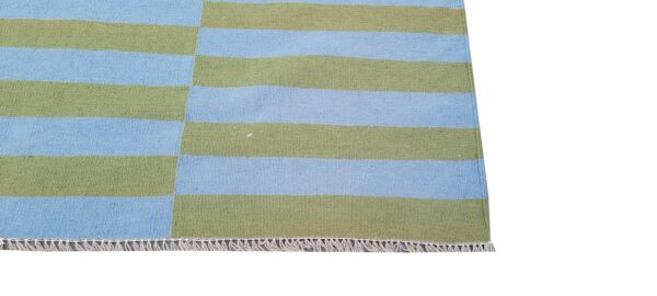 Green and Blue Striped Flatweave Wool Rug - Image 3