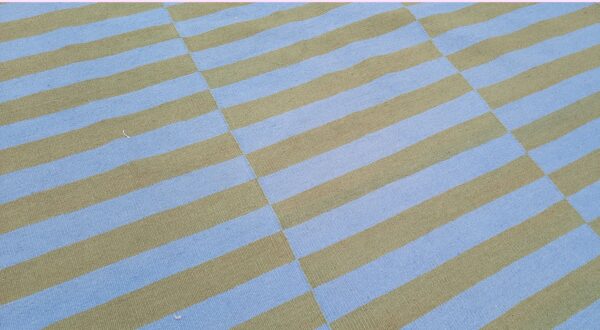 Green and Blue Striped Flatweave Wool Rug - Image 5