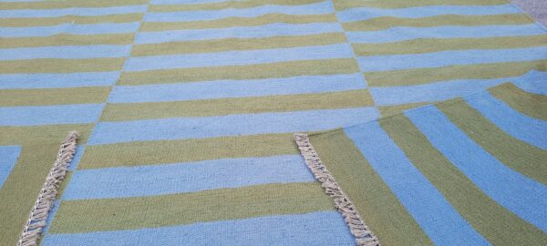 Green and Blue Striped Flatweave Wool Rug - Image 6