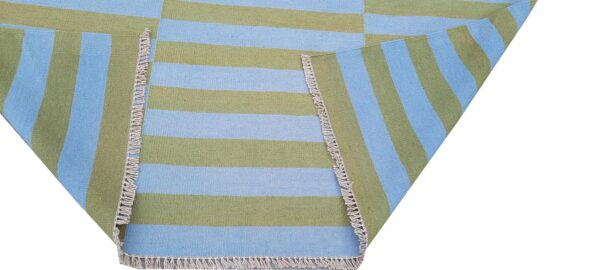 Green and Blue Striped Flatweave Wool Rug - Image 7