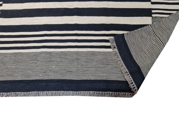 Reversible Black and White Striped Flatweave Wool Rug for Double the Wear - Image 4