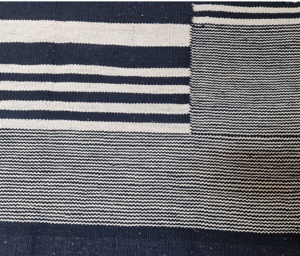 Reversible Black and White Striped Flatweave Wool Rug for Double the Wear - Image 5