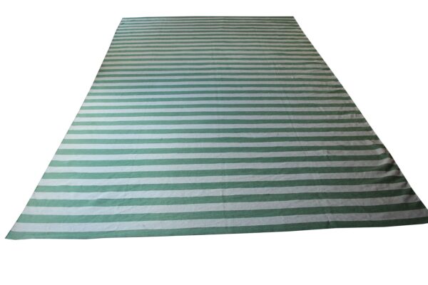 Green and Grey Striped Flatweave Wool Rug - Image 2