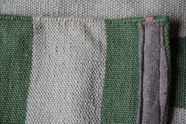 Green and Grey Striped Flatweave Wool Rug - Image 7