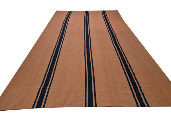 Black and Brown Striped Flatweave Wool Rug - Image 2