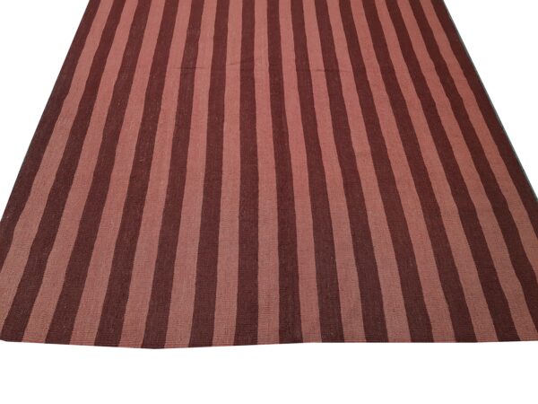 Pink and Red Striped Flatweave Wool Rug - Image 5