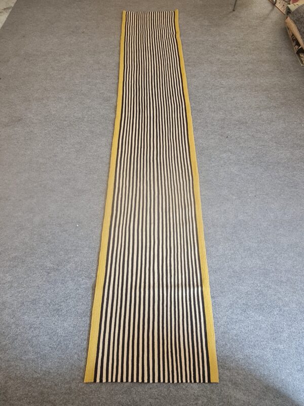 Reversible Black and White Striped Flatweave Wool Runner for Double the Wear