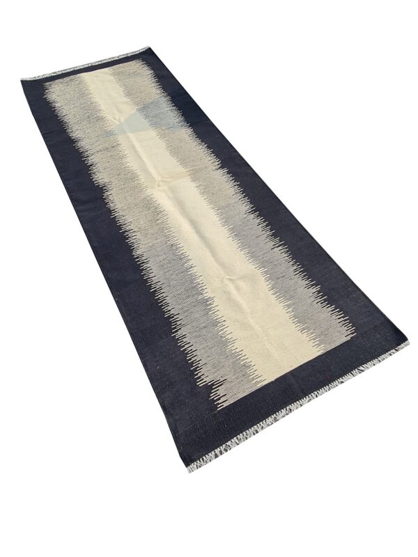 Afghan Inspired Black and White Striped Flatweave Wool Runner