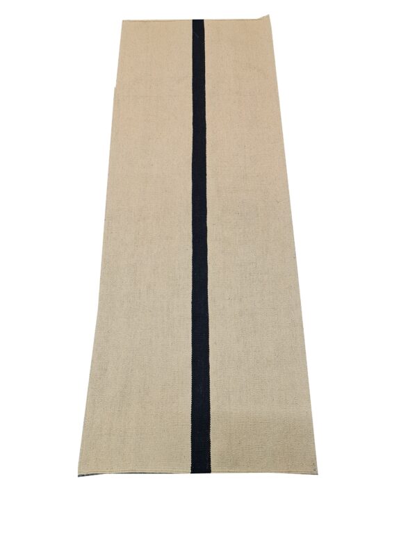 Black and Beige Striped Flatweave Wool Runner - Image 2