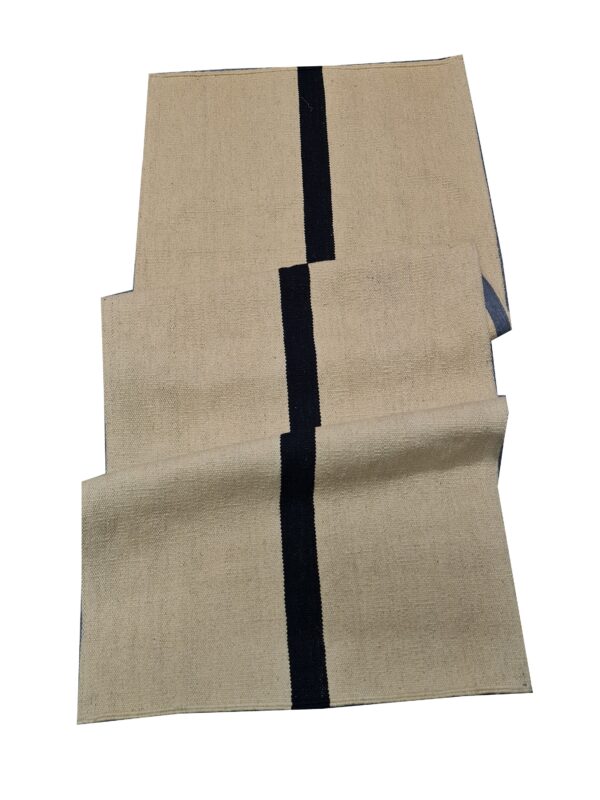 Black and Beige Striped Flatweave Wool Runner - Image 7