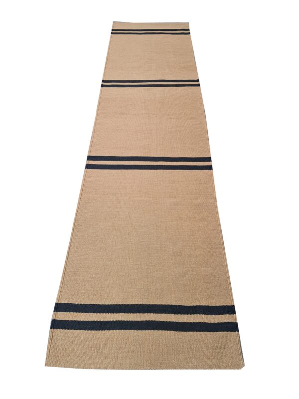 Beige and Black Striped Flatweave Wool Runner - Image 4