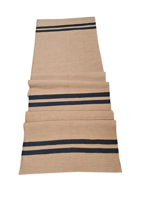 Beige and Black Striped Flatweave Wool Runner - Image 3