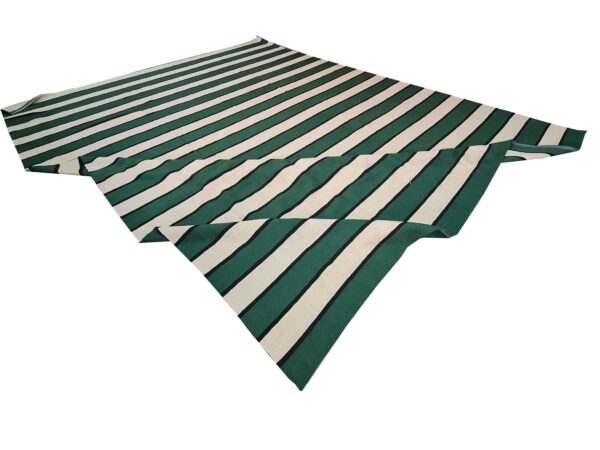 Green, White, and Multicolor Striped Flatweave Wool Rug - Image 2