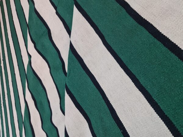 Green, White, and Multicolor Striped Flatweave Wool Rug - Image 8