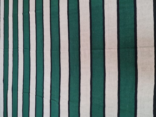 Green, White, and Multicolor Striped Flatweave Wool Rug - Image 9