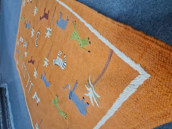 Orange and Multicolor Suzani Embroidered Wool Rug - Image 5