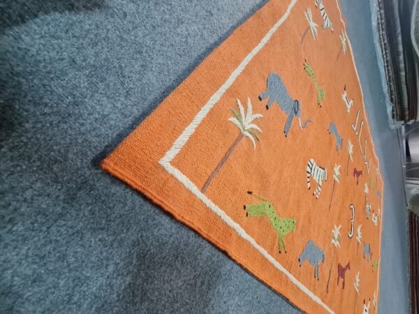 Orange and Multicolor Suzani Embroidered Wool Rug - Image 7