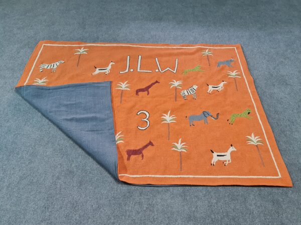 Orange and Multicolor Suzani Embroidered Wool Rug - Image 3