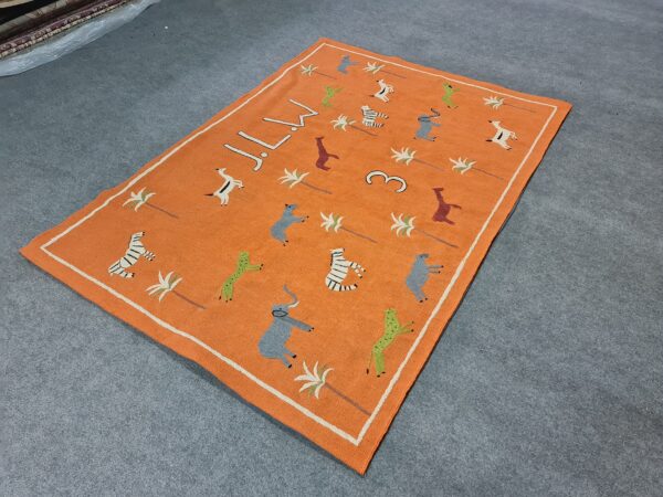 Orange and Multicolor Suzani Embroidered Wool Rug - Image 2