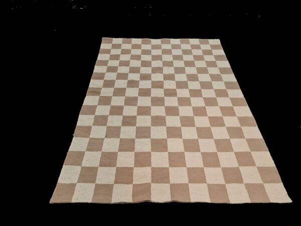 Brown and White Checkered Flatweave Wool Rug - Image 2