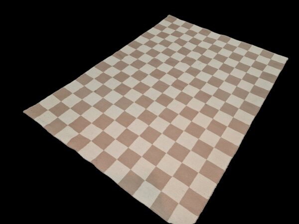 Brown and White Checkered Flatweave Wool Rug - Image 3